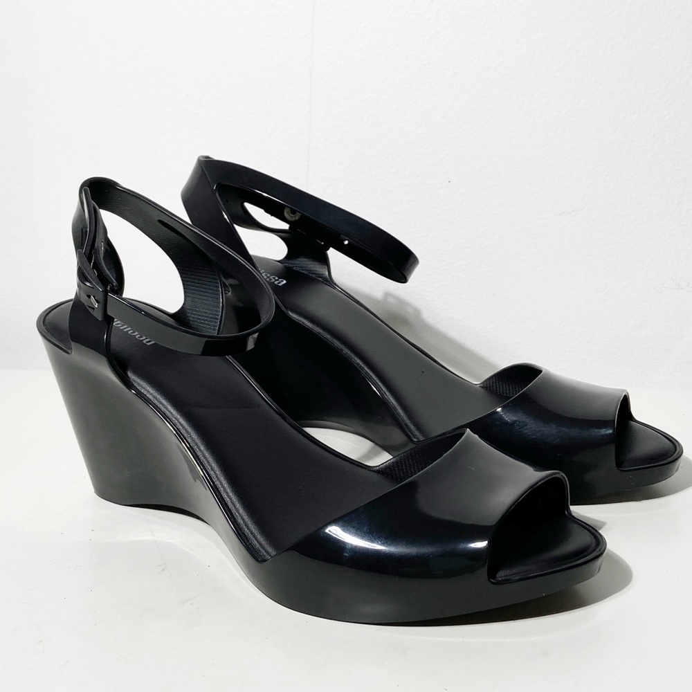 New Melissa Blanca Jelly Wedge Sandal Black Size 10 Gem